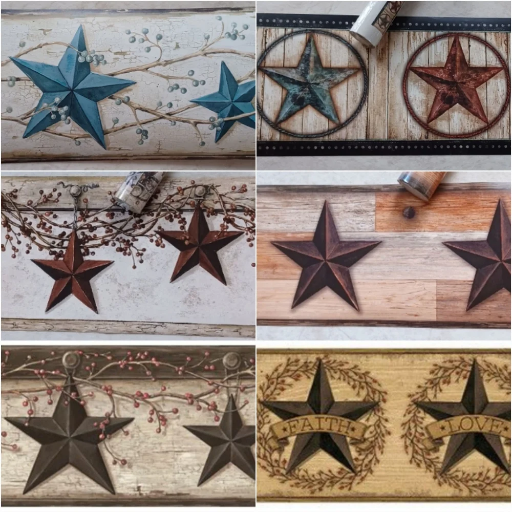 Wallpaper Border Blue Heritage Tin Barn Star